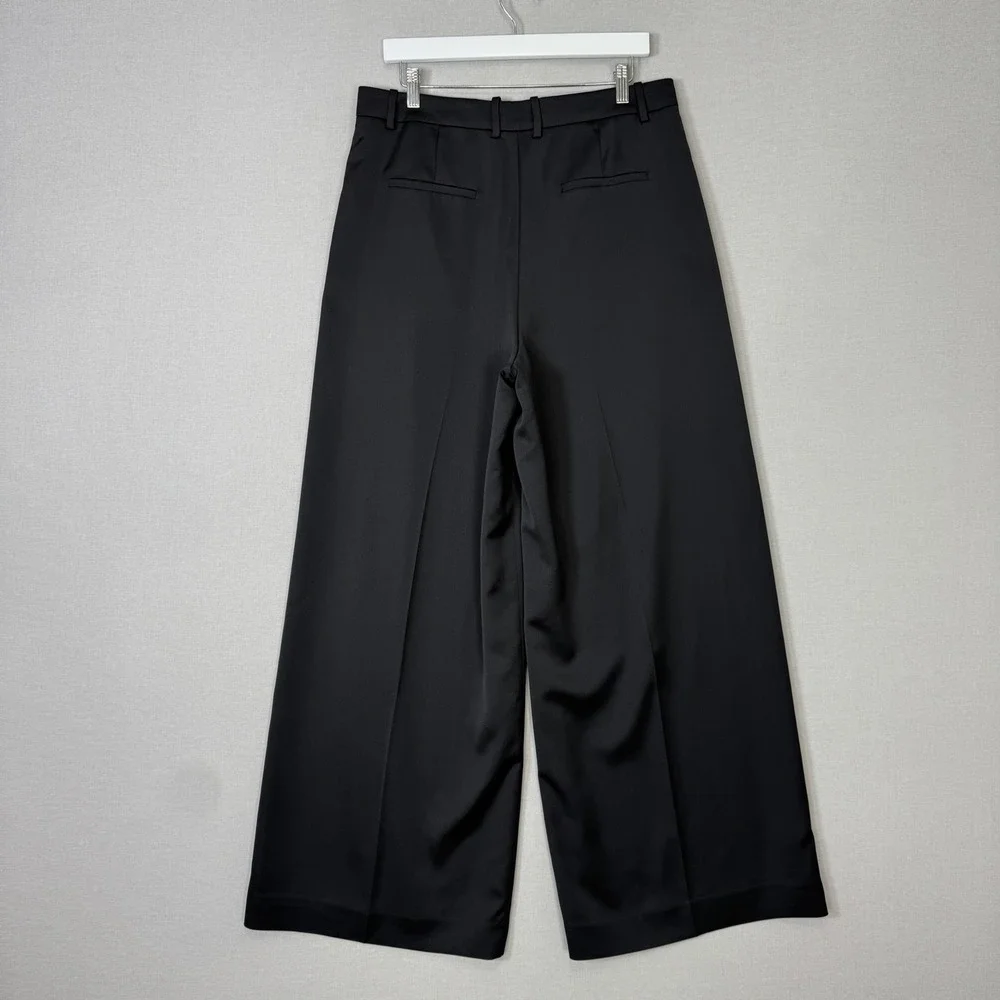 J.Crew Collection High Rise Wide‎ Leg Satin Crepe Pants Womens 12 Black Trousers